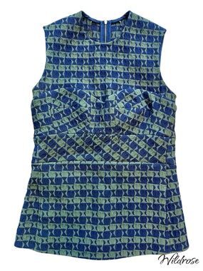 Victoria Beckham Textured Structured Top Blue & Green Jacquard | UK Made | SZ 6